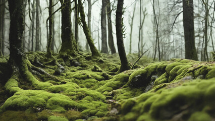 Green moss on forest, 16:9, 300 dpi with copyspace