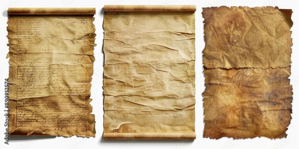Poster A collection of ancient scrolls on a clean white background