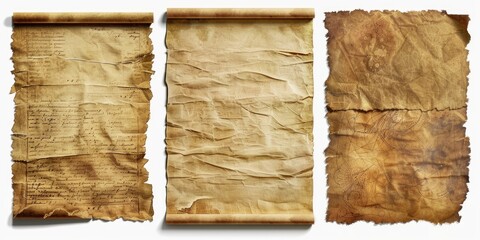 A collection of ancient scrolls on a clean white background