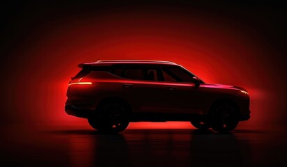 Obraz premium Red SUV Silhouette Against Red Background