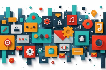 Fototapeta premium Colorful Abstract Illustration of Digital Technology Icons