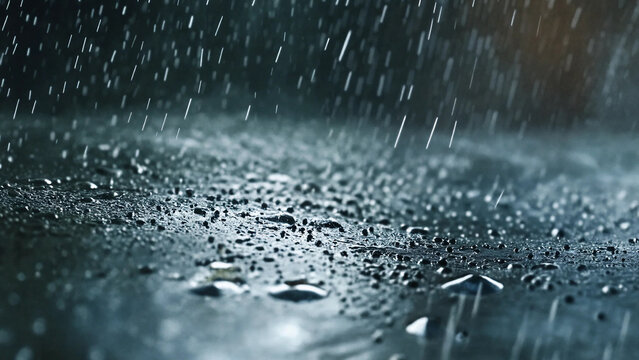 Heavy rain falling on the street, 16:9, 300 dpi with copyspace