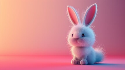 Obraz premium A charming image of a fluffy bunny sitting adorably against a vivid background gradient, combining elements of cuteness and vibrancy to create an engaging visual appeal.