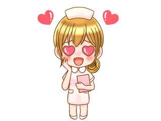 ときめいて恋するかわいいナースのちびキャライラスト素材3