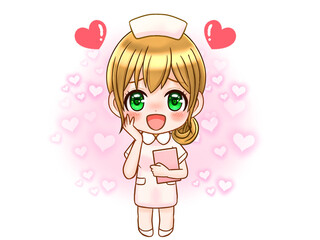 ときめいて恋するかわいいナースのちびキャライラスト素材2