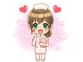 ときめいて恋するかわいいナースのちびキャライラスト素材