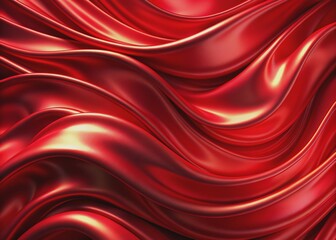 Vibrant red silk background featuring abstract wavy texture with glossy chrome liquid rippling wave effects, creating a mesmerizing and luxurious visual ambiance.