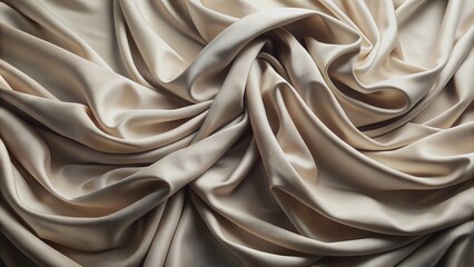 Obraz premium Softly draped elegant fabric with intricate folds showcases luxurious texture, exuding sophistication and refinement in a serene, neutral-colored, and utterly captivating still-life composition.