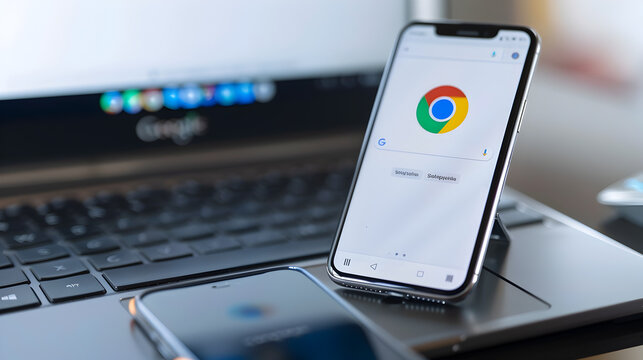 the Google Chrome browser icon on both a smartphone and a desktop screen, underscoring the browser's versatility and efficiency
