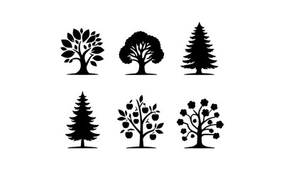 Obraz premium Tree vector set in black and white, Tree silhouettes set