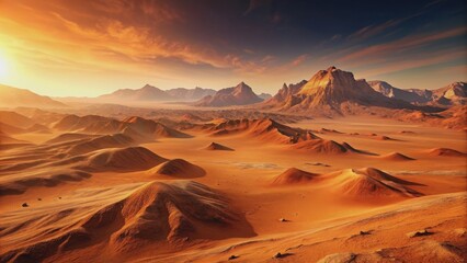 Fototapeta premium Imaginary Mars planet terrain with orange eroded desert mountains , Mars, planet, landscape, render, terrain, orange