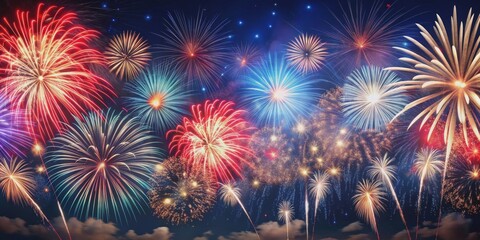 Fototapeta premium Festive fireworks display on the 4th of July in celebration of Independence Day, fireworks