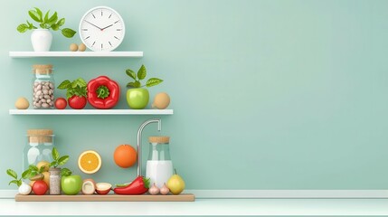 Healthy weight, longevity diet, mindful consumption, flat design illustration
