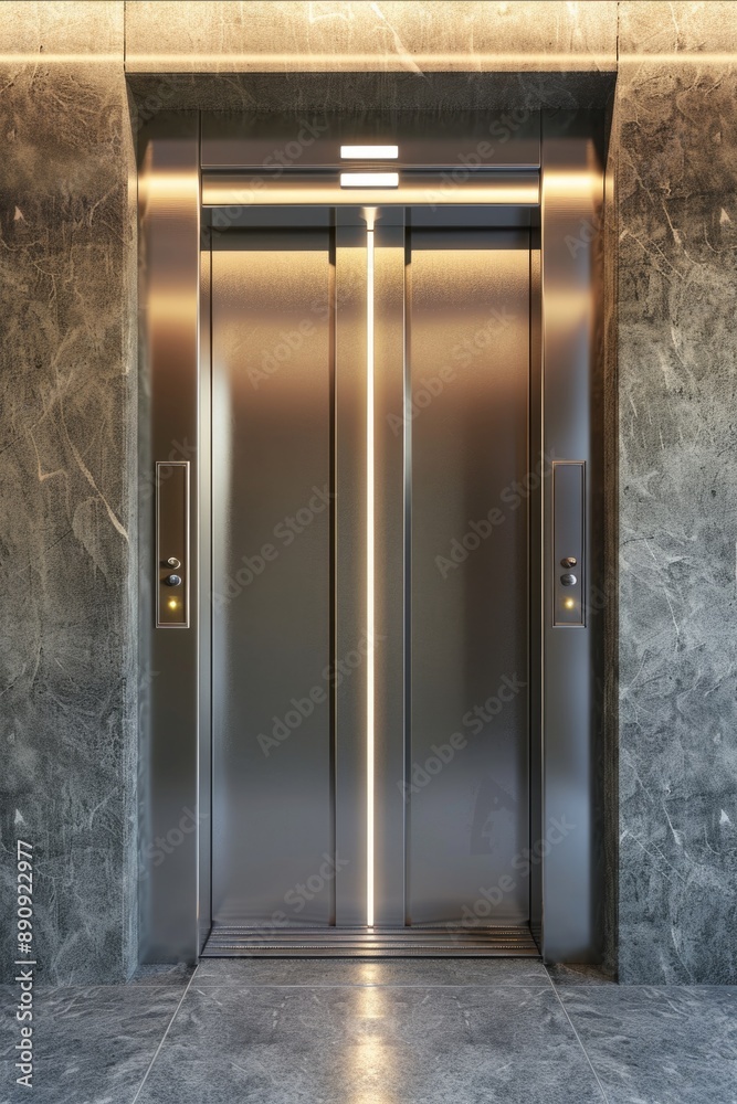 Aufkleber a pair of modern elevators situated within a structure, possibly used for transportation or storage