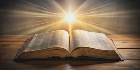 Open bible with glowing pages revealing the Book of Isaiah in a cinematic presentation, Bible, Isaiah, scripture
