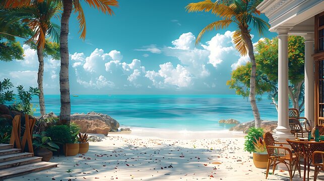 Retirement party invitation featuring open area writing space center scene depicts relaxed celebration beach house friend family enjoying ocean view sharing story writing space includes