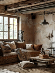 rustic living room, rustic living space, interior design