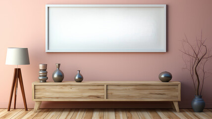 Interior of living room with empty frames mockup on the wall