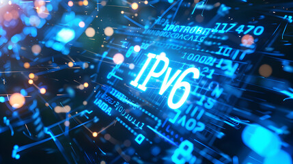 Fototapeta premium IPv6 against a backdrop of binary code and cloud connections