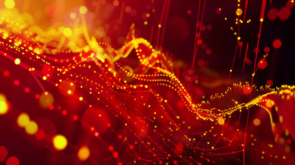 data Visualization of Financial Market Fluctuations with Bright Red and Yellow Graphs and Data Points Representing Economic Trends 
