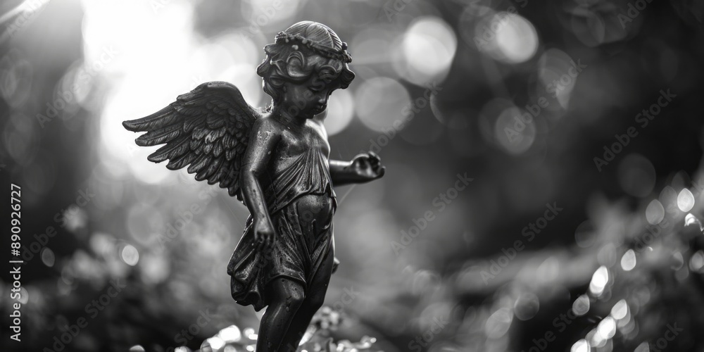Poster a monochrome image of a serene angelic figure, great for use in various contexts