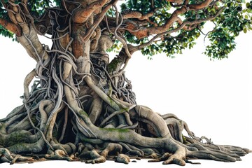 A large tree with many tangled roots