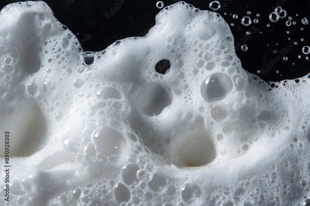 Poster Close-up view of a foamy surface covered in bubbles, great for use in illustrations or as a background element