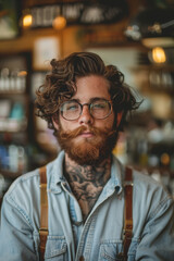 A Confident Look From A Hipster Hair Stylist In A Modern Salon
