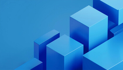 Background design, abstract blue cube geometric blocks, 3d render with copysapce on left