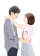 笑顔で向き合う若い男女イラスト