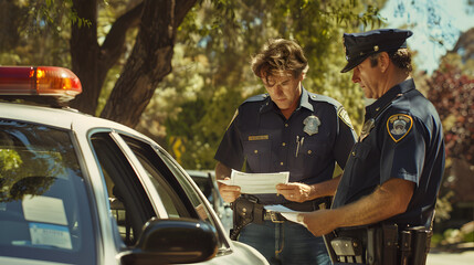 a Dejected Driver Receiving a Ticket from a Police Officer