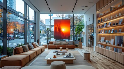 Tech product launch event with demonstrations featuring a modern writing space in the center