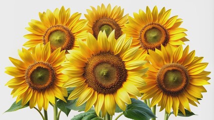 Sunflowers isolated on white background, beautifully detailed and rendered for a romantic touch, sunflowers, isolated