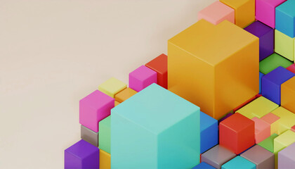 Vibrant Colorful 3D Geometric Blocks: Abstract Rendered Background Design