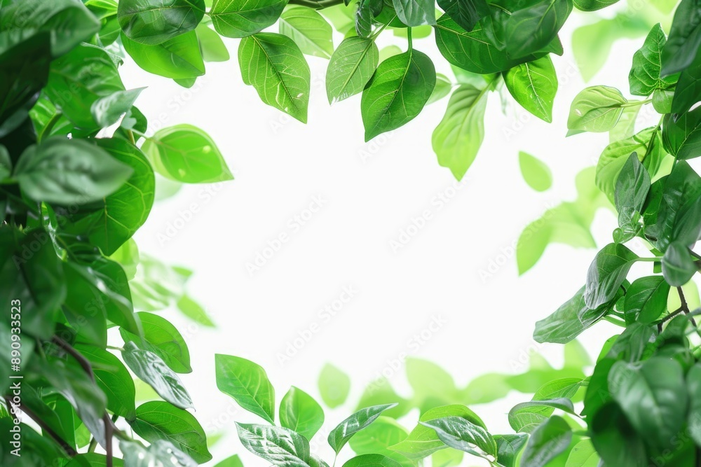 Poster a decorative green leafy frame against a white sky, perfect for use as a border or design element