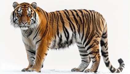 Obraz premium Striped Tiger Standing on Snow