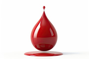 Obraz premium A single vibrant red drop of liquid hovers above a puddle of its own color creating a striking visual contrast against the stark white background