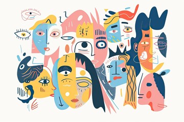 Abstract Colorful Faces Intertwined in a Vibrant Composition
