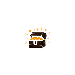 Treasure Box logo with shining gold in flat vector design style