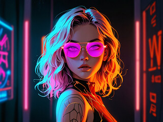 A chic anime woman rocking neon glasses






