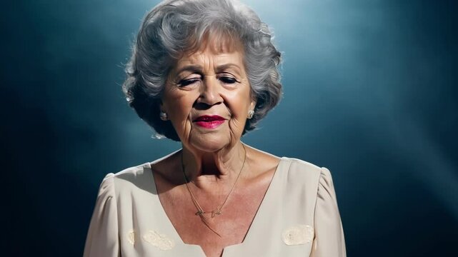 A passionate woman with grey hair using her voice to speak out against ageism and ism in society.