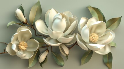 Fototapeta premium 41. A whimsical 3D magnolia with large, creamy blossoms