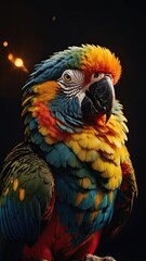 Obraz premium a parrot in clothes made of fire and gold. surrounded by the fiery sun and stars