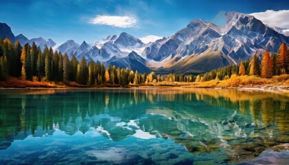 A Stunning Lake Reflection with Majestic Mountains in the Background.