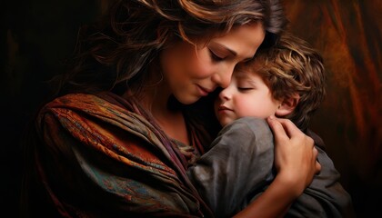 Fototapeta premium A Mother and Child Embracing in a Heartfelt Moment