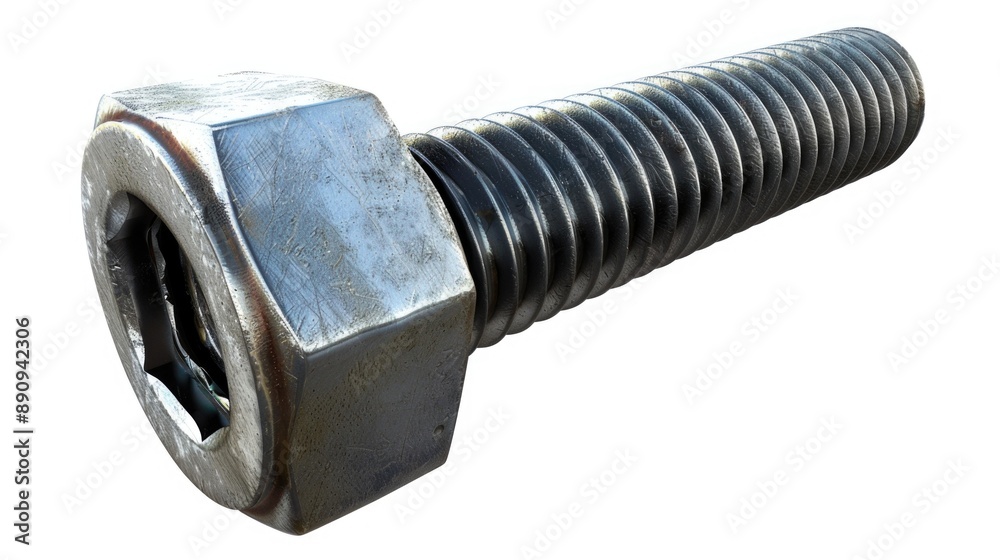 Poster a close-up view of a single bolt on a white background, suitable for use in illustrations or designs
