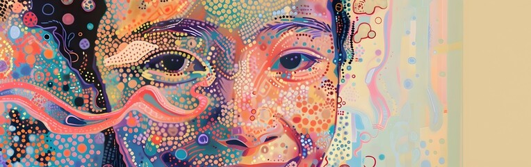 Vibrant Digital Art Portrait of Smiling Thai Girl in Eclectic Algorithmic Pattern