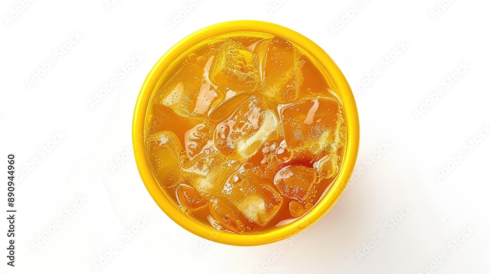 Sticker A yellow bowl filled with ice cubes, perfect for cooling drinks or as a decorative element