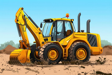Fototapeta premium yellow excavator construction site industrial machinery action