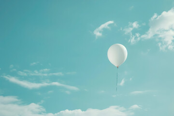 serene blue sky with solitary white balloon perfect for peaceful and inspirational concepts